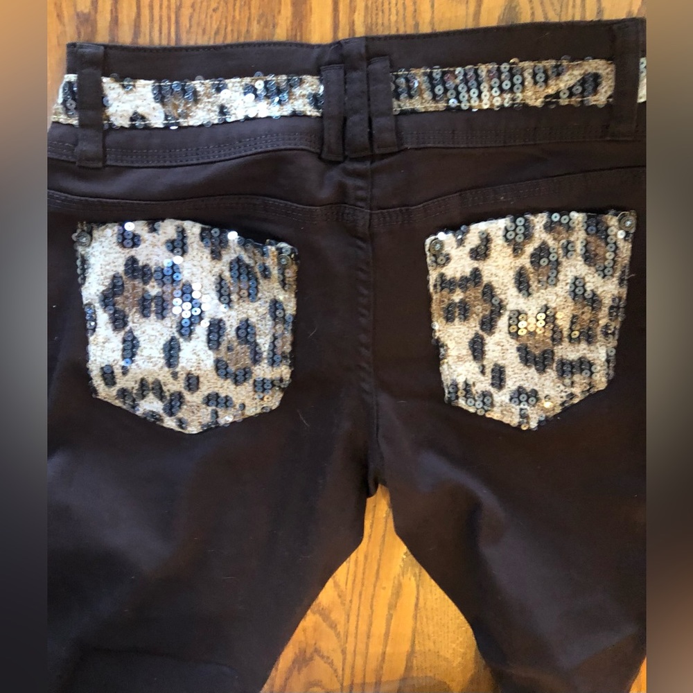 Vintage VENUS Brown Pants w/ Animal Print Pockets & Faux Belt Size 4 - Picture 3 of 3